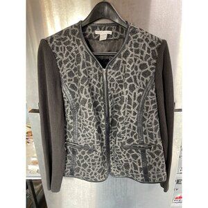 Peter Nygard Womens OX Animal Print Cardigan Sweater Jacket With Zipper & Pocket